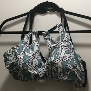 Turquoise blue, black, and white swim top. Size 14